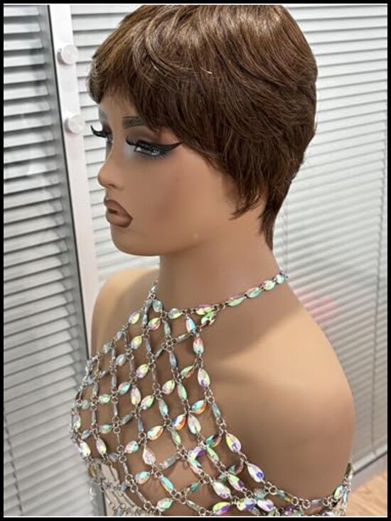 Pixie Cut Human Hair Wig with Bangs Glueless Wear and Go Full Machine Made main image 5